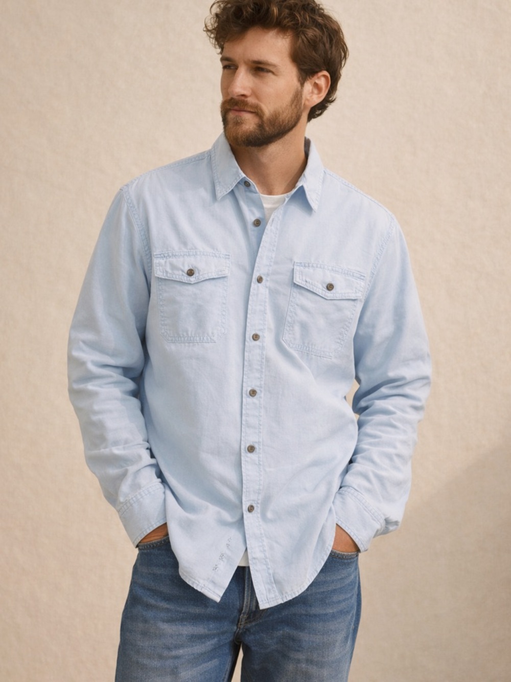 Guess Light Blue Utility Button Down Shirt Double Pocket Cotton XXL